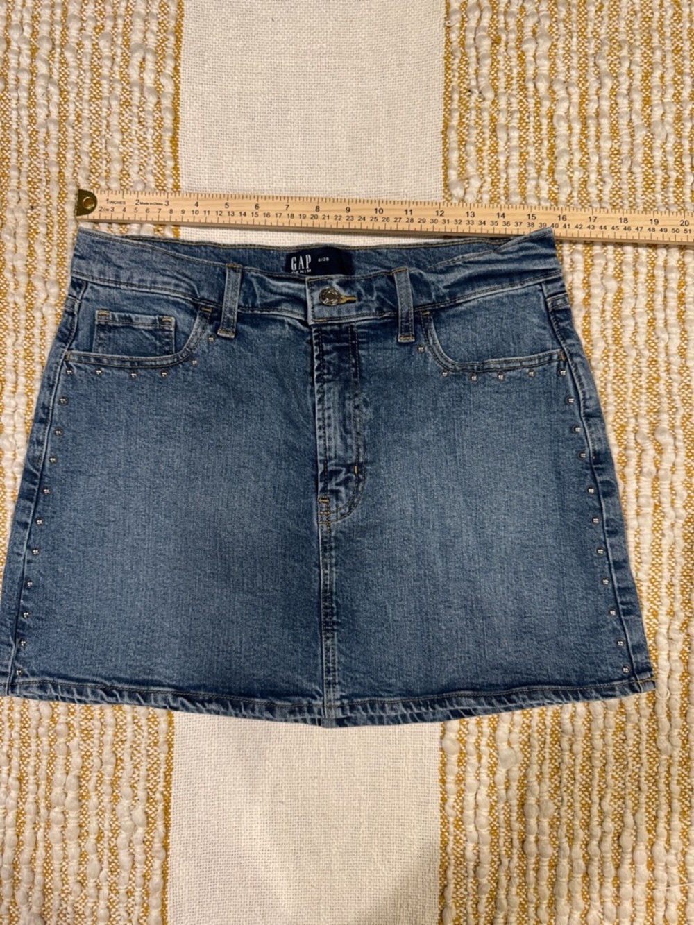 GAP Blue Denim A-Line Mini Skirt with Stud Trim
